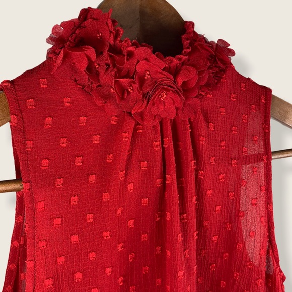 Zara Red Embellished High Collar Peplum Blouse - Picture 3 of 7